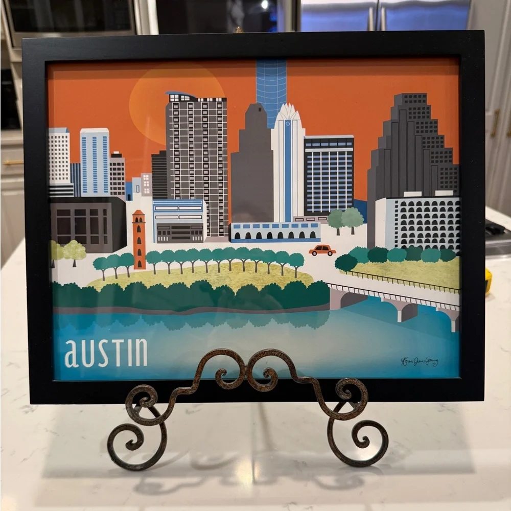 Austin Texas Horizontal Skyline Cityscape Framed Art Print by Karen Young